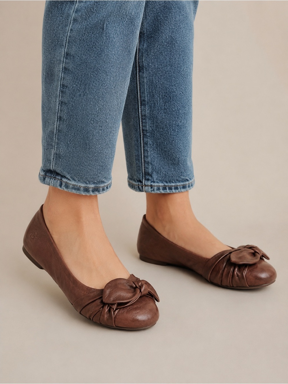 Børn Brown Leather Y2K Bow Ballet Flats size 8 w/ Leopard Lining